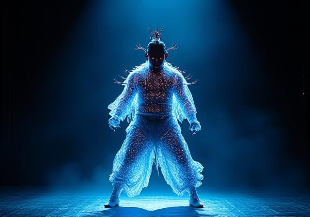 舞台上で光る衣装をまとったパフォーマー